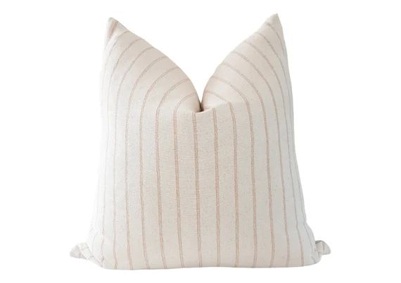 SMITH TAN | Brown Stripe Woven Cotton Cushion Cover, Rustic Stripe Linen Pillow, California Casua... | Etsy (UK)