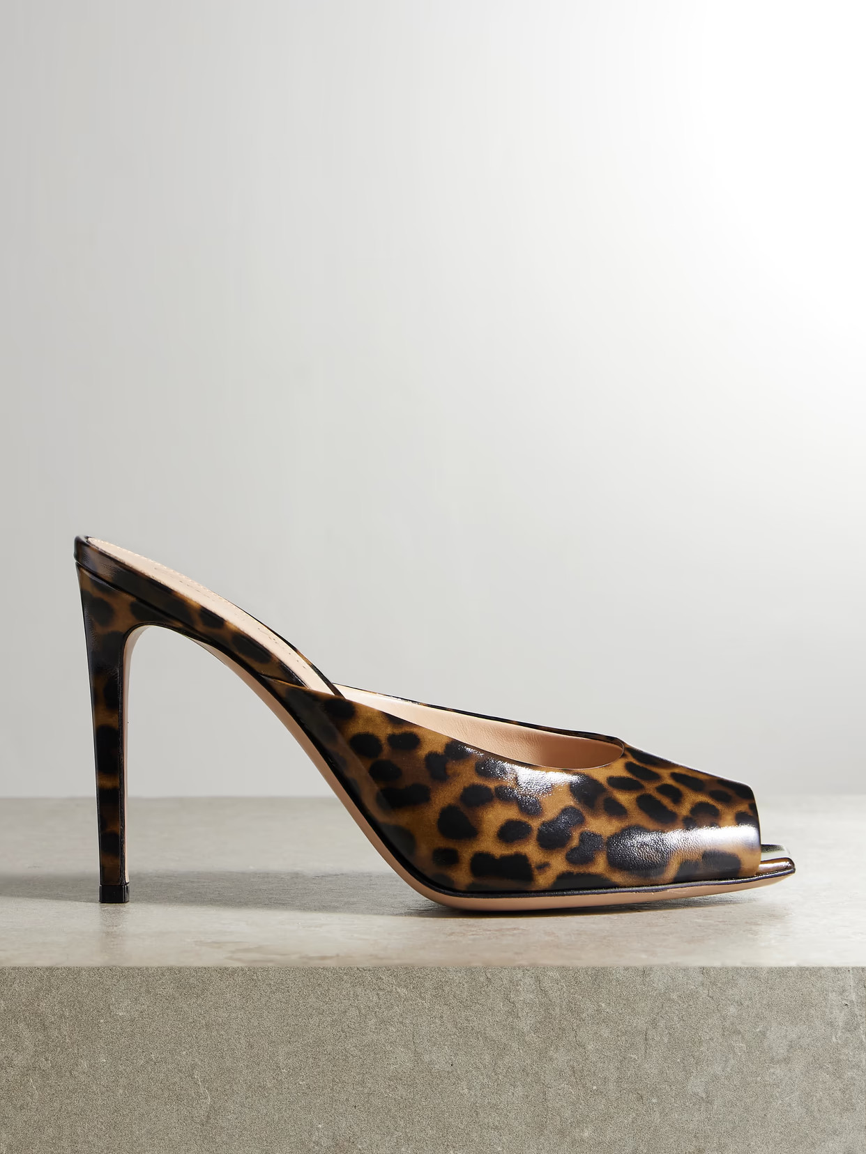 Gianvito Rossi - Ethel 95 Leopard-print Glossed-leather Mules - Animal print | NET-A-PORTER (US)