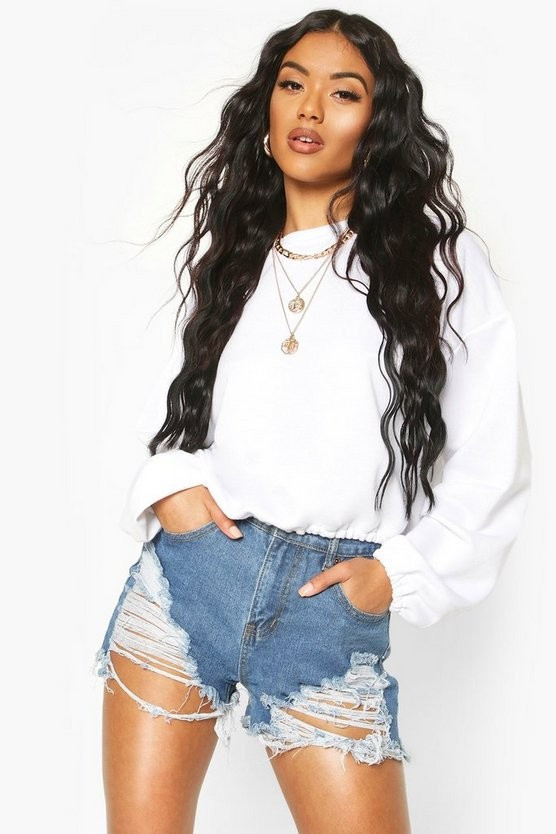 High Waist Graduated Distress Jean Shorts | Boohoo.com (US & CA)