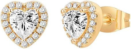 PAVOI 14K Gold Plated 925 Sterling Silver Post Brilliant Round Faux Diamond Halo Earrings - Premi... | Amazon (US)