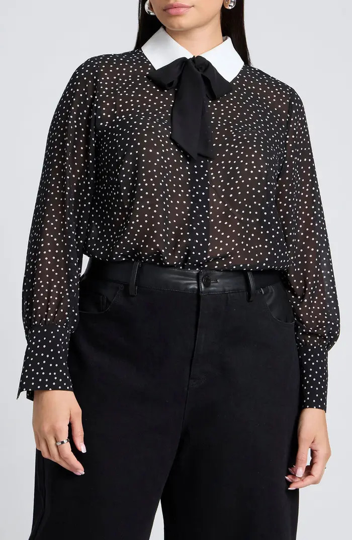 ELOQUII Bow Collar Polka Dot Top | Nordstrom | Nordstrom