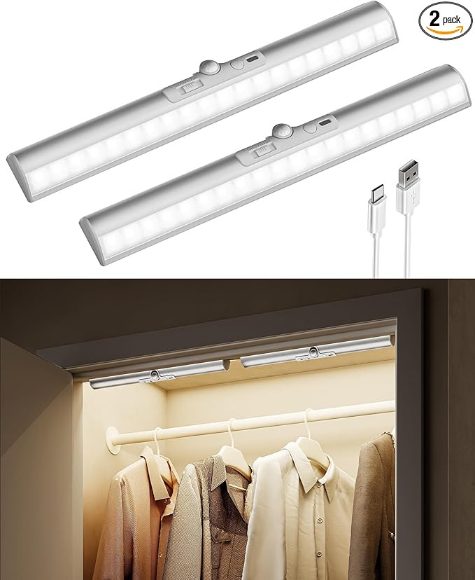 EZVALO 13inch Motion Sensor Closet Lights, 2 Pack Rechargeable LED Lights with Rotatable Sensor, ... | Amazon (US)
