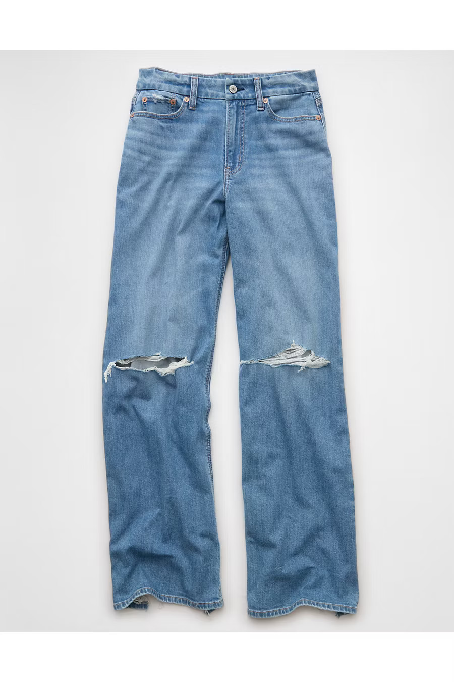 AE Dreamy Drape Stretch Curvy Ripped Super High-Waisted Baggy Wide-Leg Jean Women's Light Destroy Wash 18 Regular | American Eagle Outfitters (US & CA)