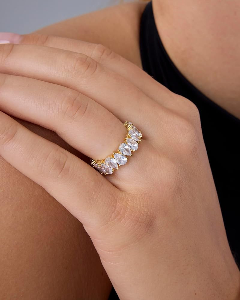 PAVOI 14K Gold Plated Pear Love Eternity Rings for Women | Gold Cubic Zirconia Ring | Bridal Eter... | Amazon (US)