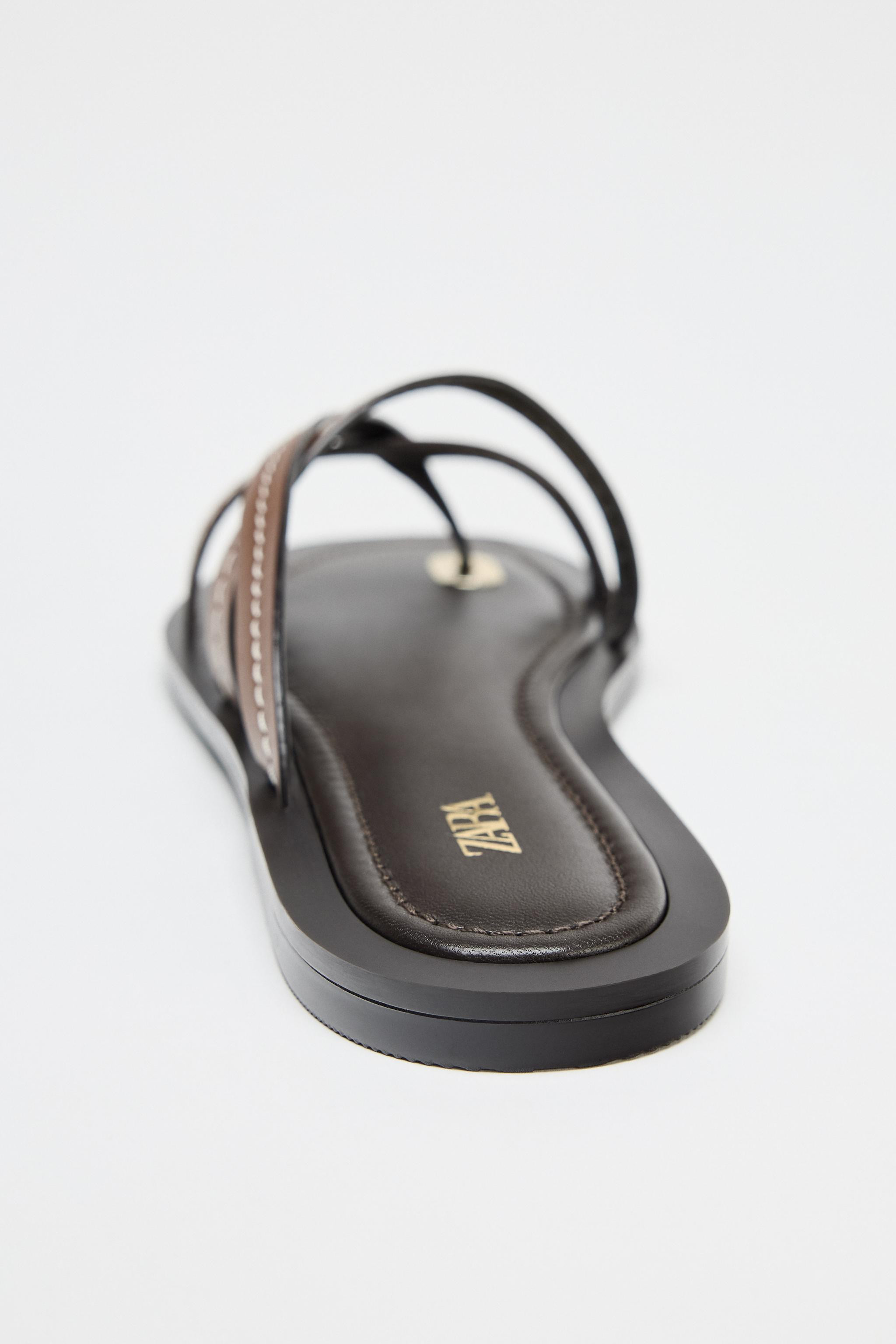 FLAT LEATHER STRAPPY SANDALS | Zara UK