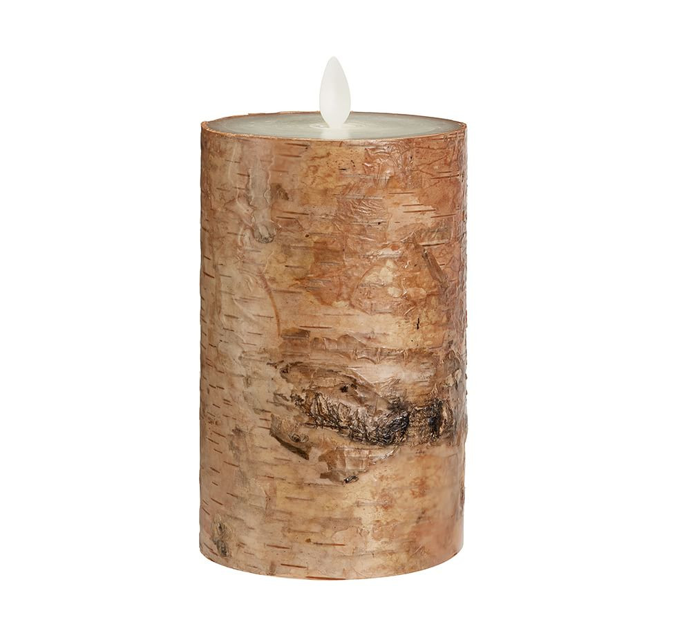Premium Flickering Flameless Wax Pillar Candles, Textured Birch | Pottery Barn (US)