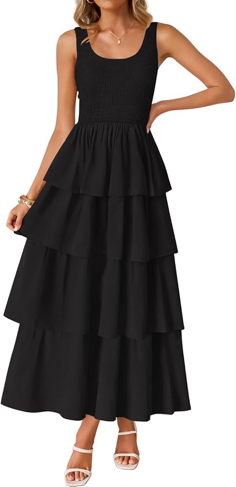 ZESICA Women's 2025 Summer Boho Sleeveless Midi Dress Scoop Neck Ruffle Tiered Layered Swing Long... | Amazon (US)