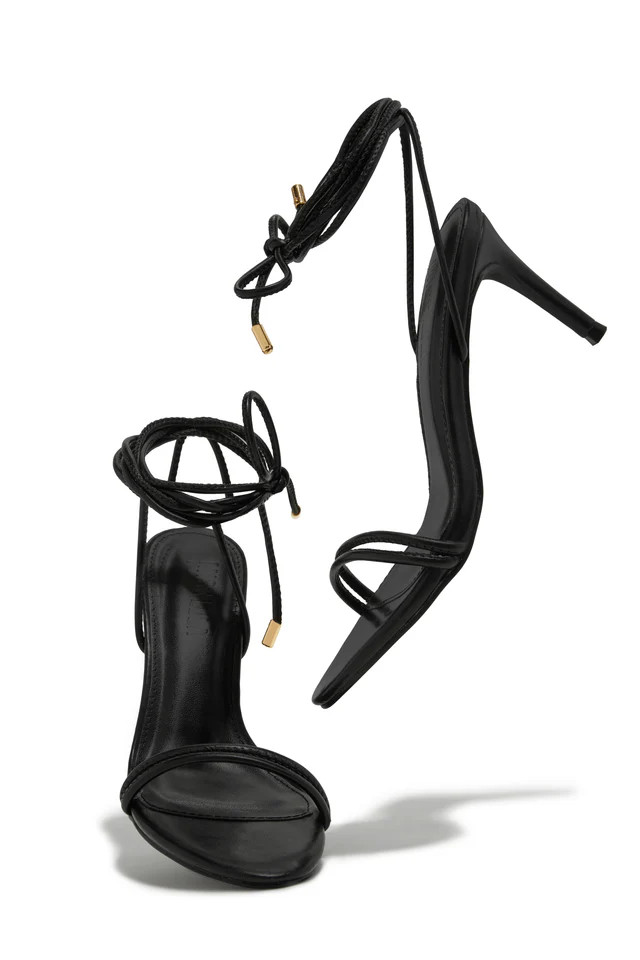 Miss Lola | Ashantii Black Lace Up Mid Heels | MISS LOLA