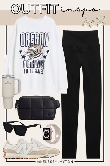 Travel outfit, outfit idea, graphic sweatshirt, black leggings, quilted belt bag 

#LTKSeasonal #LTKfindsunder50 #LTKstyletip