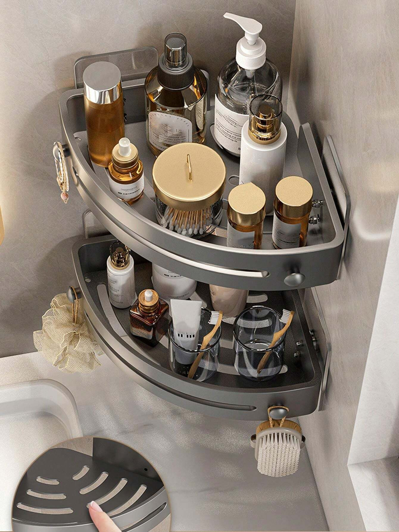 1/2/3pcs PP Material No-Drill Triangle Bathroom Wall Rack, Vanity Shelf, Toilet Storage Corner Or... | SHEIN