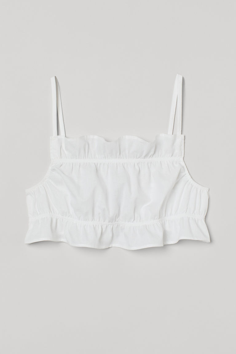H & M - Flounce-trimmed Crop Top - White | H&M (US + CA)