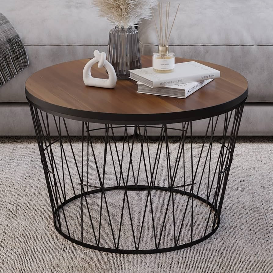 Lavish Home Round Geometric Metal Base-Small Modern Accent Living Room-Mid-Century Coffee Table (... | Amazon (US)