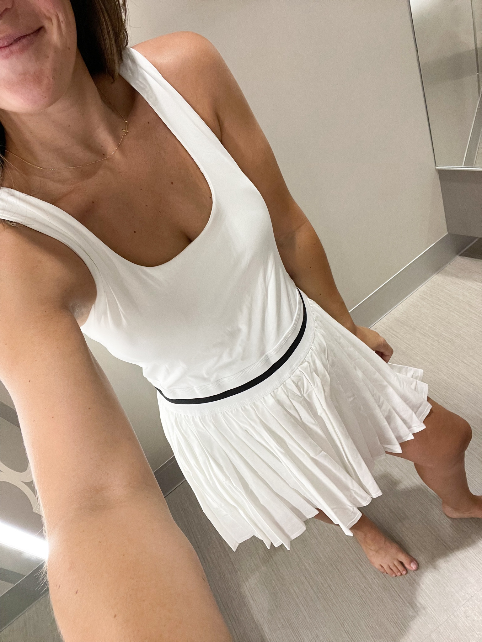wearing a size medium for the but LOVING this white and black tennis dress!! 
.
. 
Maternity, tennis dress, bump style, bump friendly, maternity style, fit mom, fit momma, activewear, pleated, pleated activewear dress, target, target style 

#LTKActive #LTKStyleTip #LTKBump