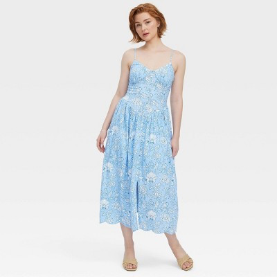 Women's Floral Vines Drop Waist Midi A-Line Dress Blue - Roller Rabbit x Target XXS | Target