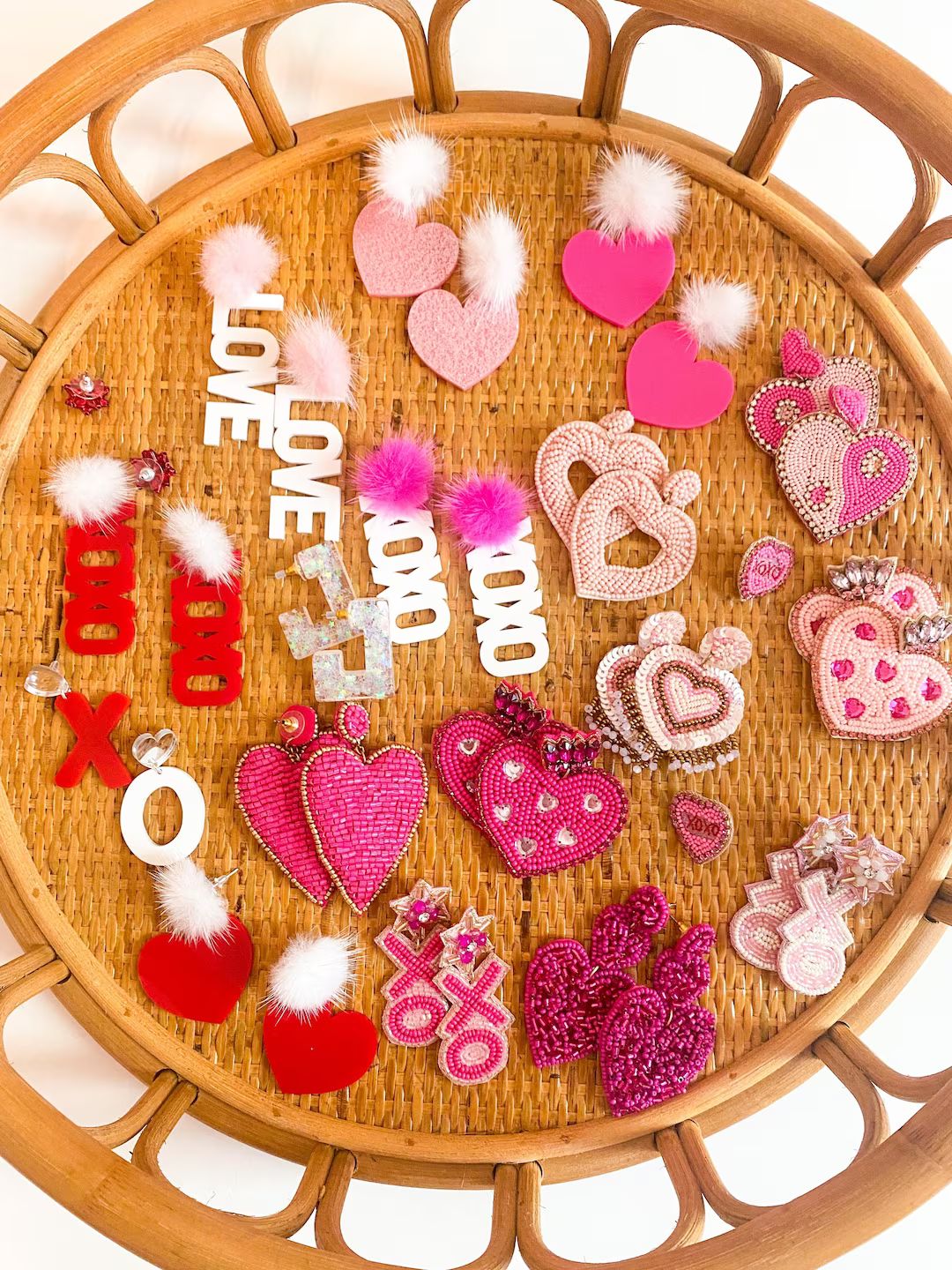 Seasonal Valentine Earrings | Beaded Heart Earrings | XOXO Earrings | Festive Earrings | Statemen... | Etsy (US)