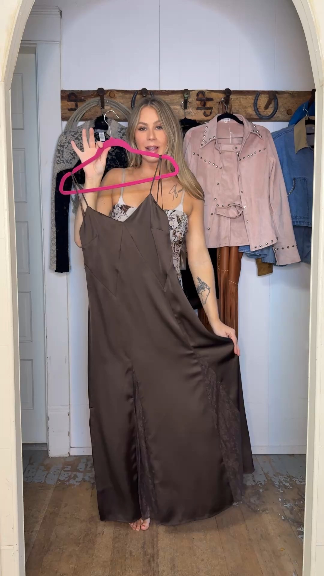 Classic brown satin maxi that can be worn year round! Use code SHALEY20

#LTKFindsUnder50 #LTKHoliday #LTKTall