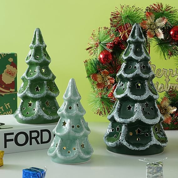 Ceramic Christmas Tree with Lights, Set of 3 Christmas Trees with Timer, Table Top Christmas Deco... | Amazon (US)