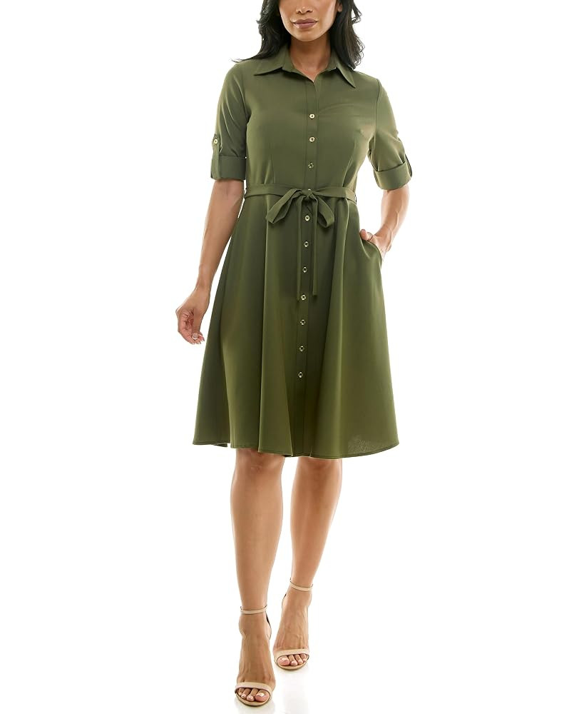 Sharagano Women's Button Front Pleated Shirt Casual Dress | Amazon (US)