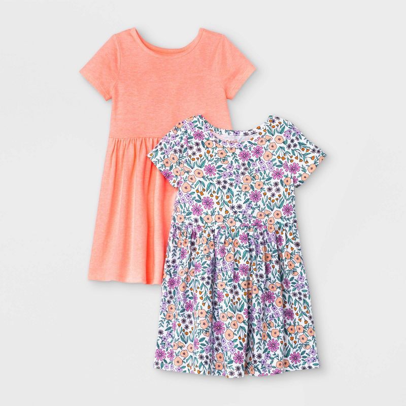 Toddler Girls' 2pk Floral & Solid Short Sleeve Knit Dress - Cat & Jack™ Pink | Target