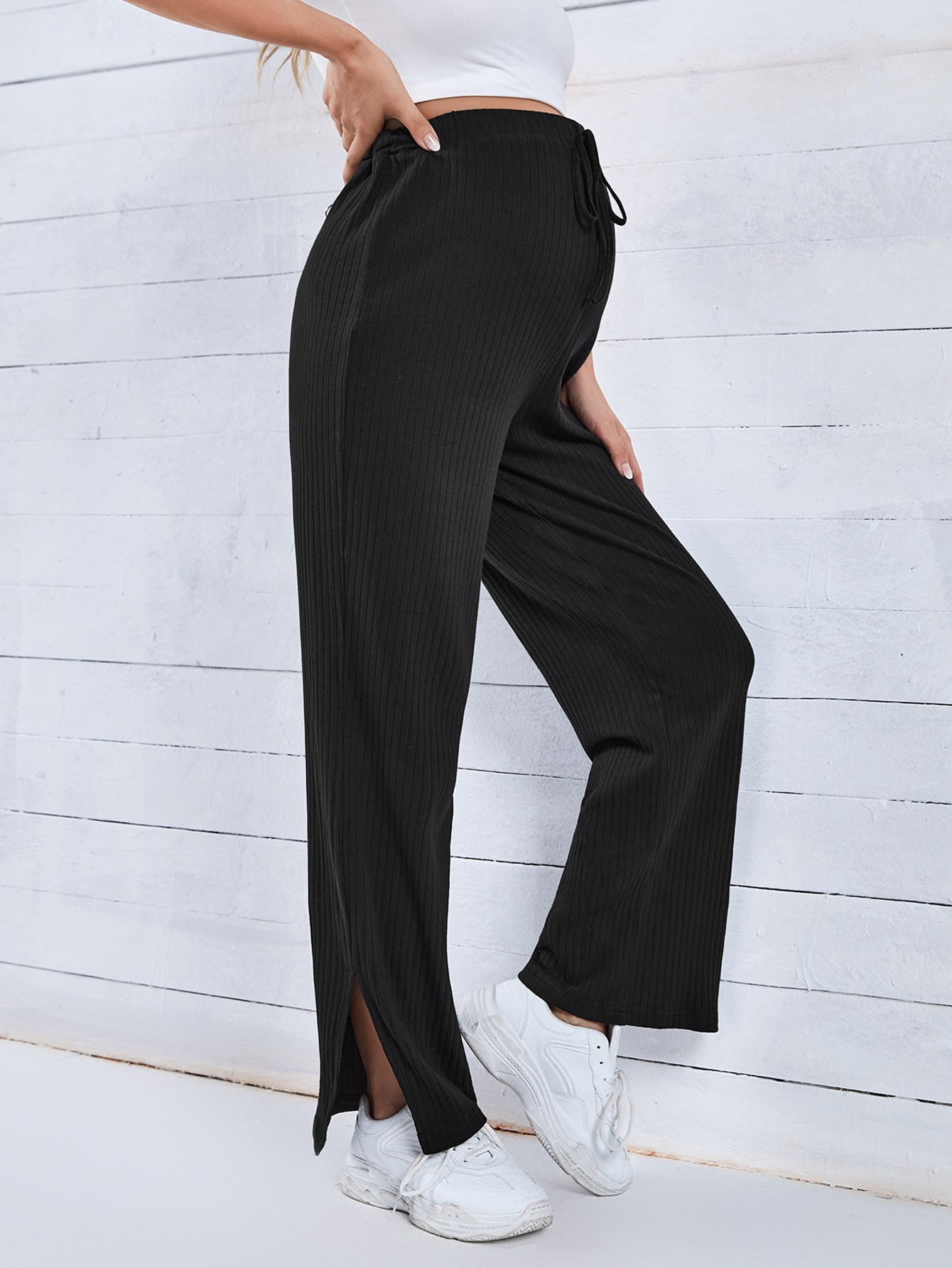 SHEIN Maternity Drawstring Split Hem Pants | SHEIN