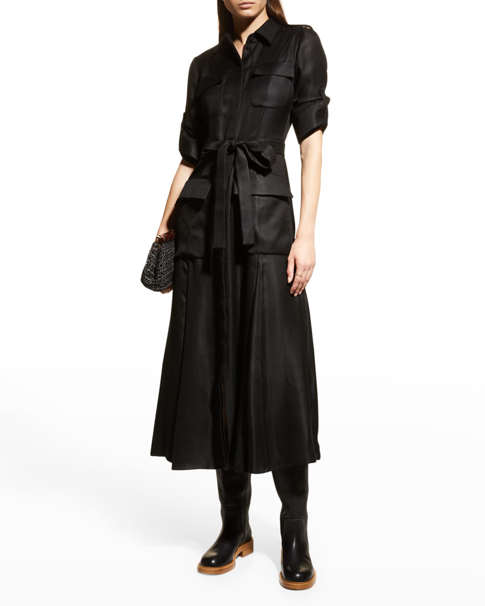 Gabriela Hearst Meyer Button-Front Cotton-Silk Midi Shirtdress | Neiman Marcus