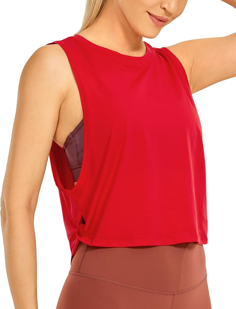 CRZ YOGA Pima Cotton Cropped Tank Tops for Women - Sleeveless Sports Shirts Athletic Yoga Running... | Amazon (US)