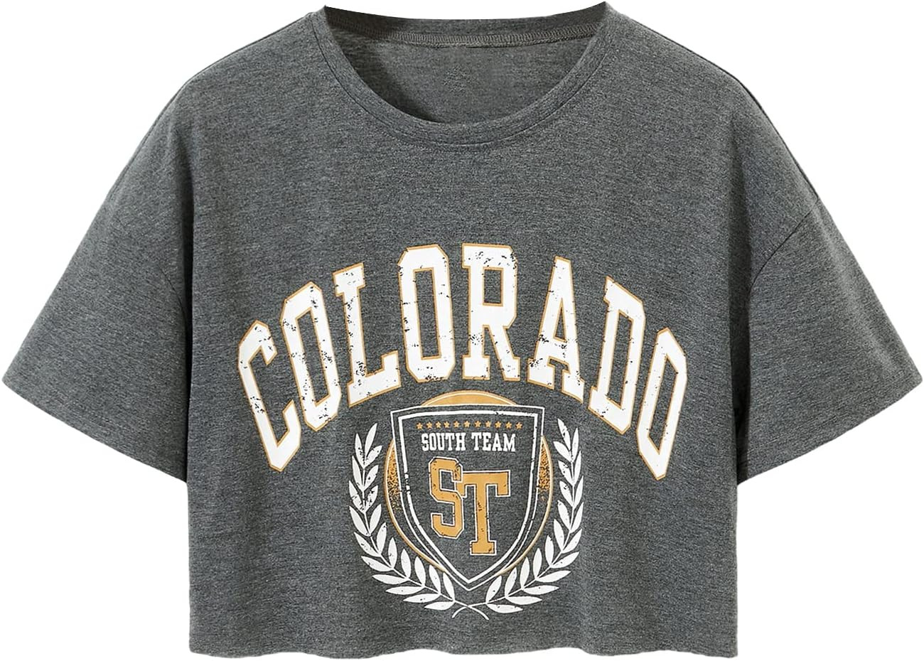 SOLY HUX Women's Brooklyn Letter Print Tee Short Sleeve T Shirt Crop Top | Amazon (US)