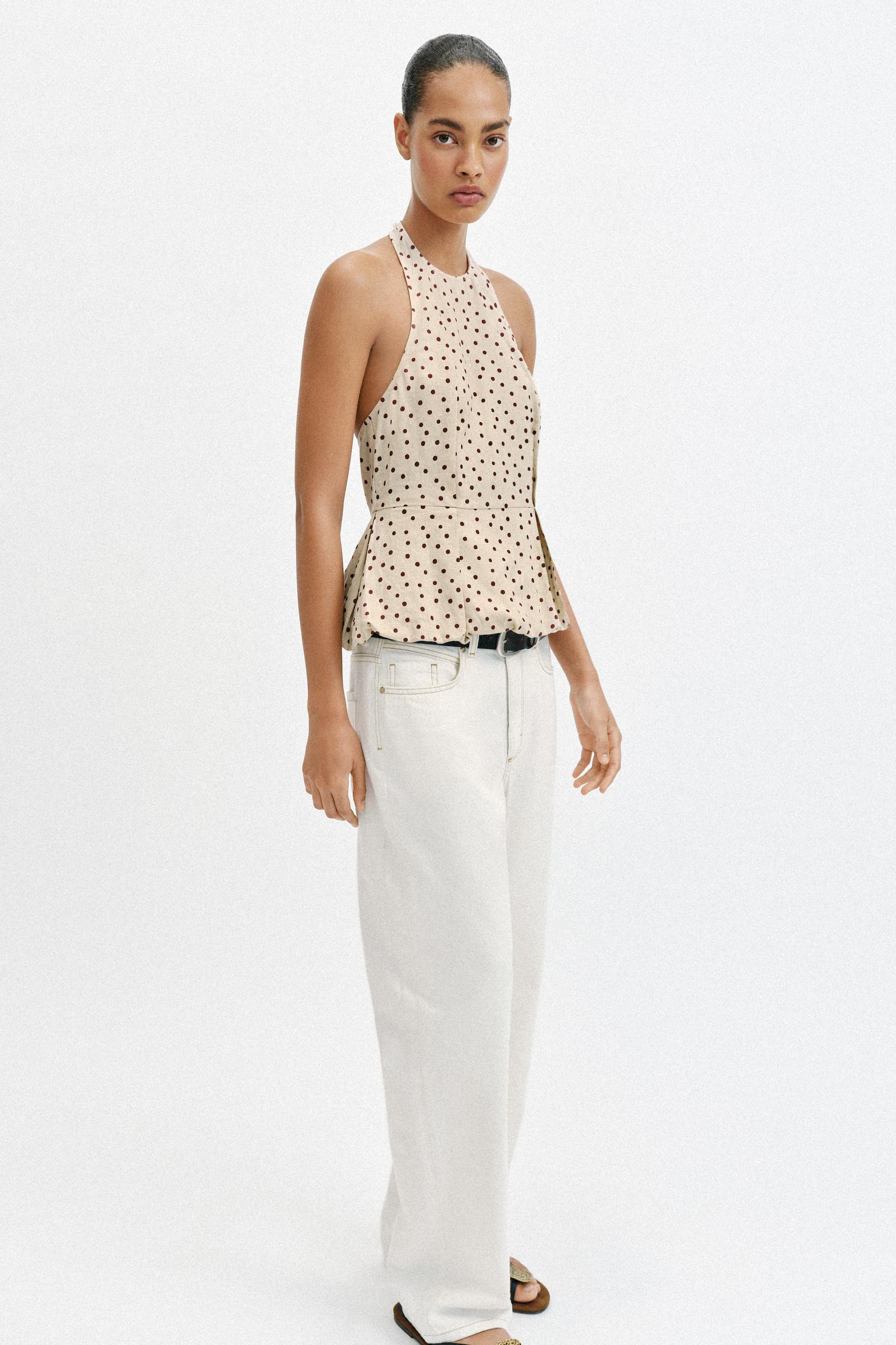 POLKA DOT BALLOON TOP WITH LINEN | Zara US