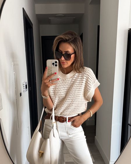 Heading out from the office to grab a quick dinner w hunny buns and wearing this knit blouse I wore all day (XS) with Paige jeans tts/25 and brown accessories 

#LTKStyleTip #LTKItBag #LTKFindsUnder100