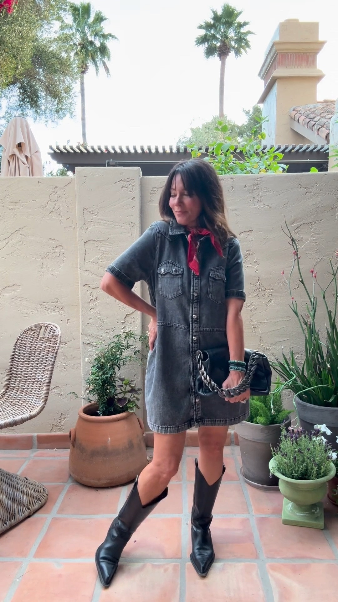 On sale now! 
Very comfy every day denim shirt dress - runs tts 
Wearing size 6, don’t size up. 
Perfect for everyday errands or wearing to a concert, can be dressed up with a wedge or wear with a sandal or sneakers 

Purse is vintage from @therealreal 

#LTKTravel #LTKWorkwear #LTKSaleAlert