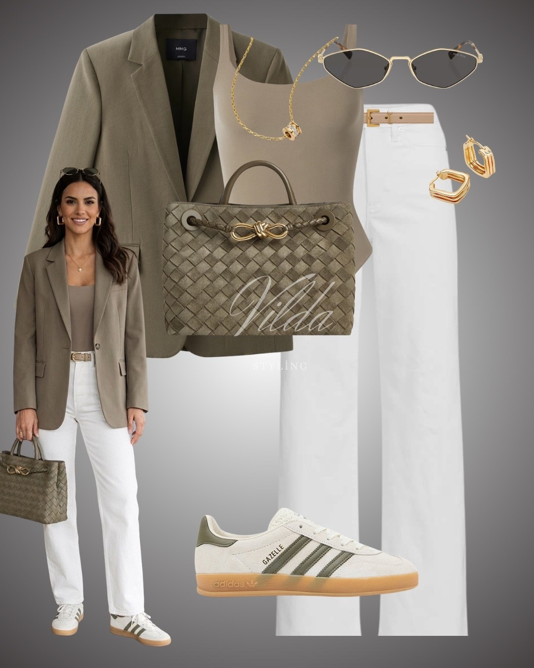 Neutral-toned outfit✨The olive blazer and matching top create a seamless, elevated look, while the white straight-leg denim keeps it fresh and bright. Finishing the vibe with classic Adidas Gazelles #olivegreen #neutralaesthetic #earthtones #monochromestyle #whitejeans #springoutfit 

#LTKuk #LTKeurope #LTKspring