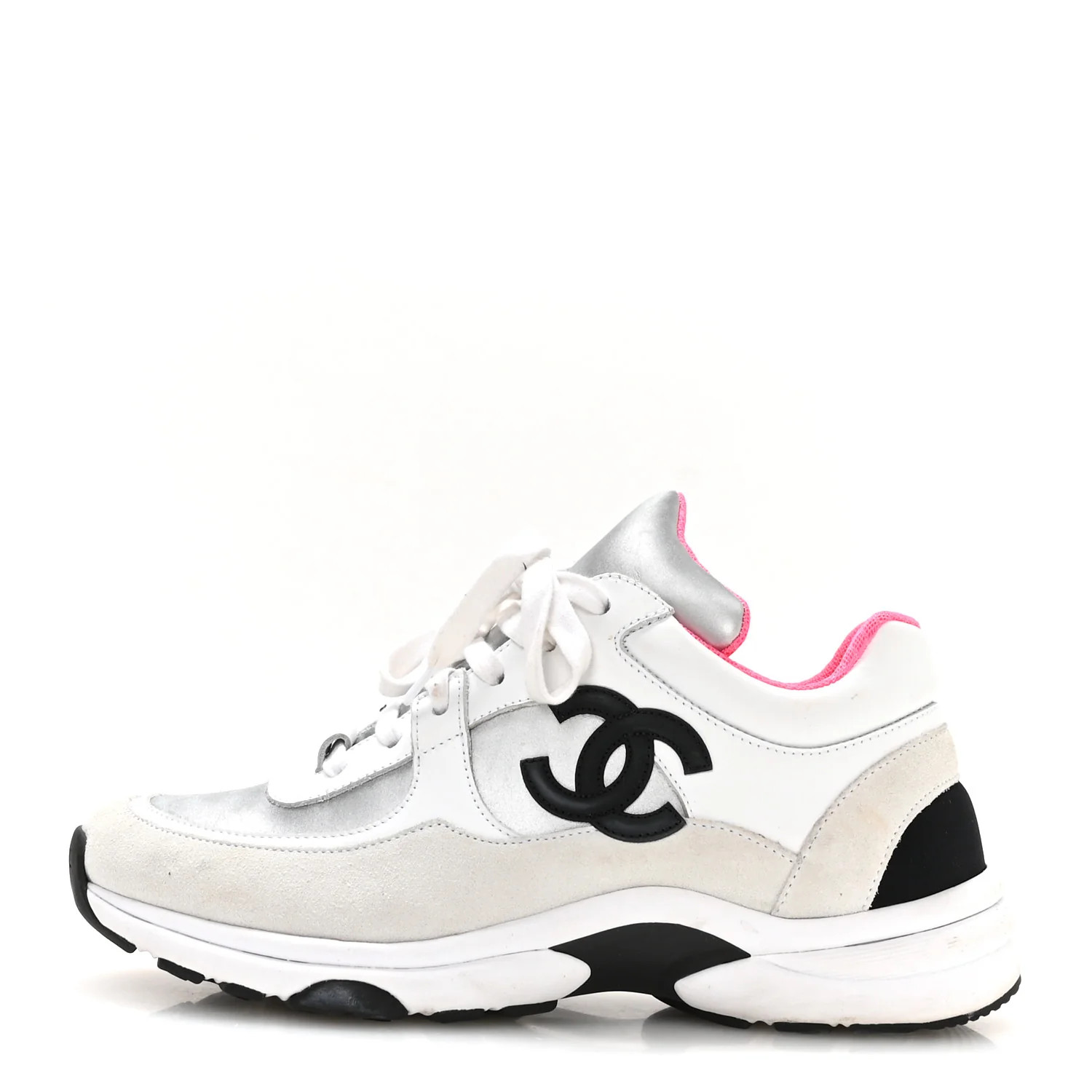 Chanel Calfskin Fabric Sneakers 37.5 White Silver Fluo Pink 1971527 | FASHIONPHILE (US)