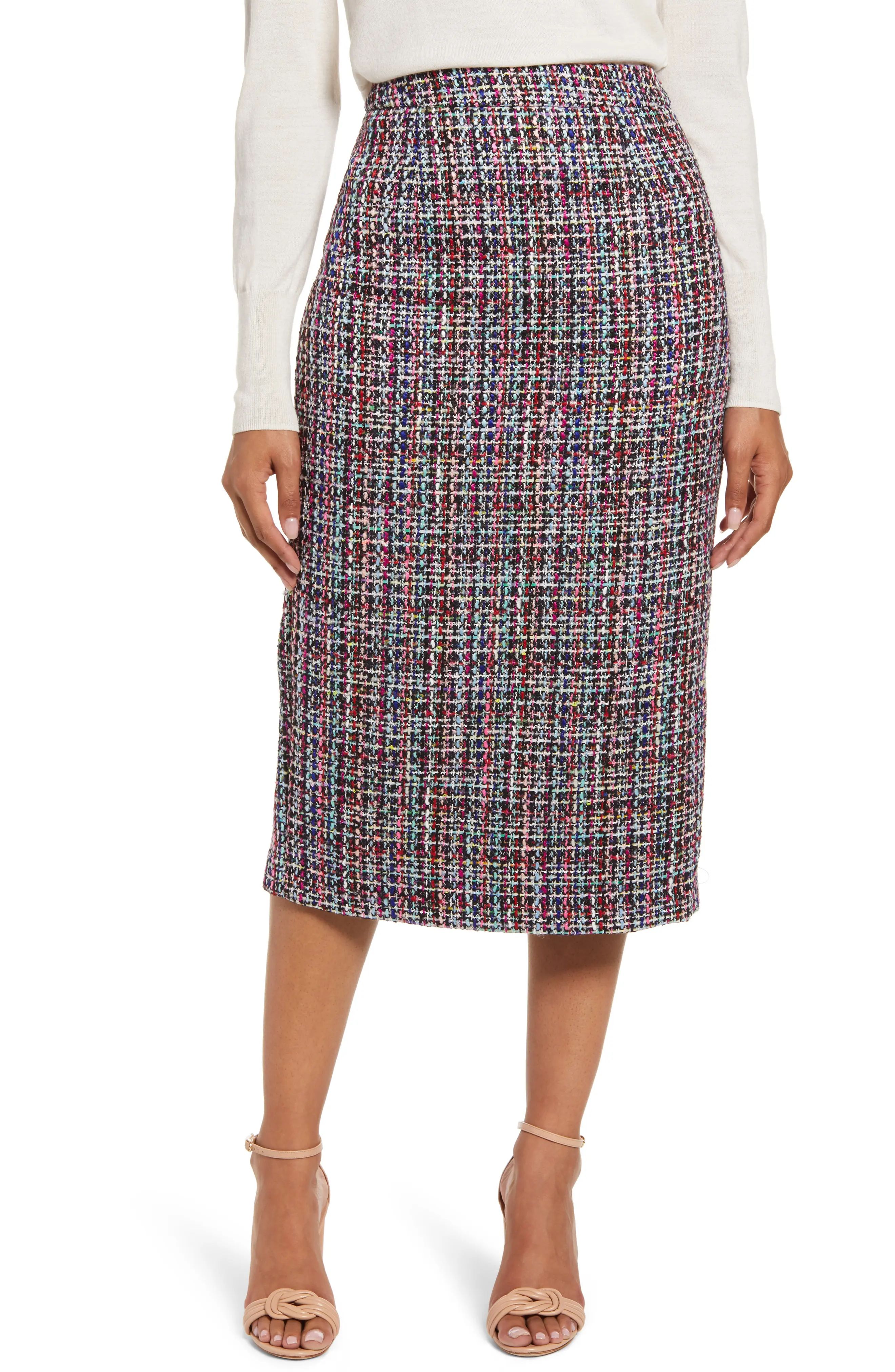 Petite Women's Halogen Callie Tweed Pencil Skirt, Size 6P - Black | Nordstrom