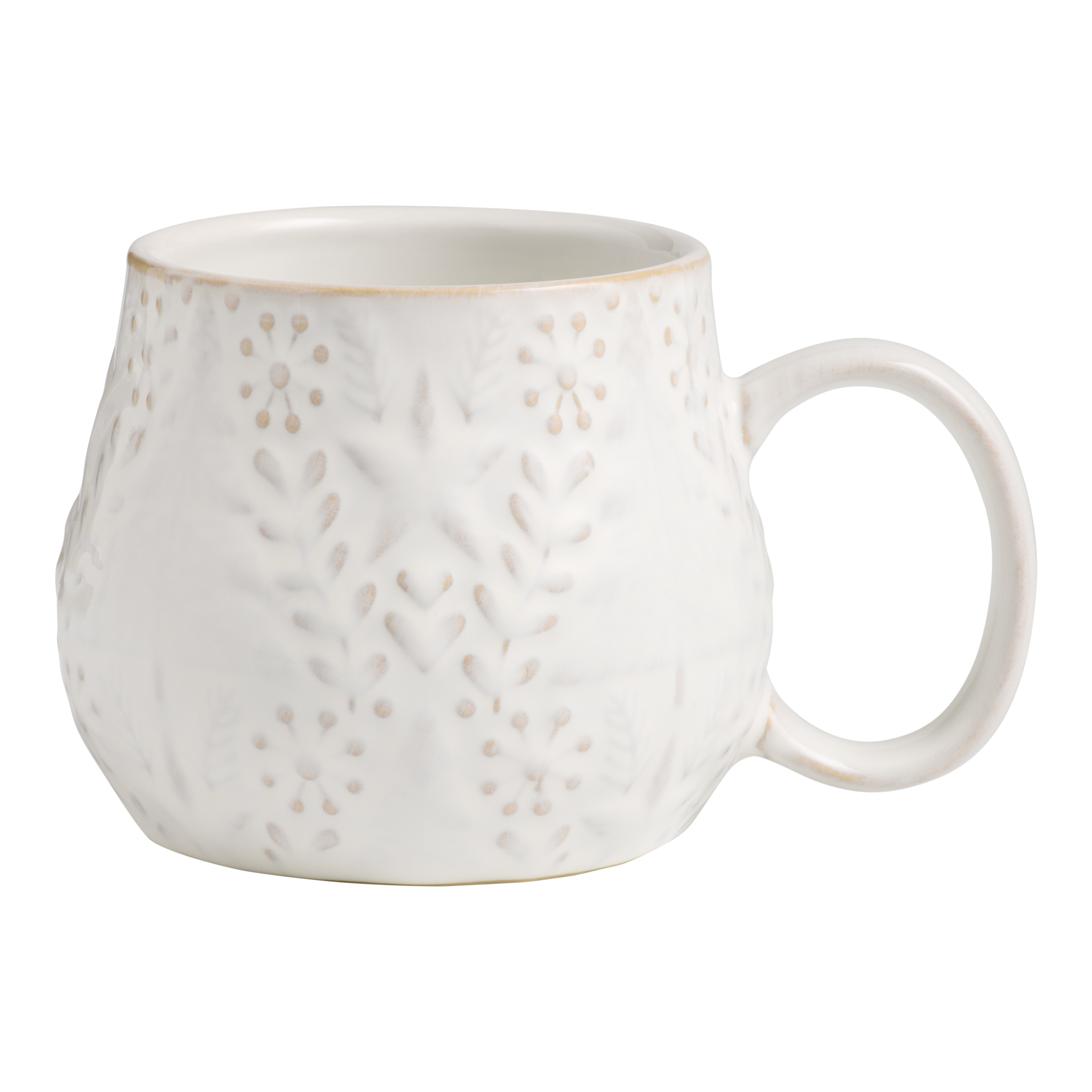 White Winter Botanical Reactive Glaze Ceramic Mug | World Market