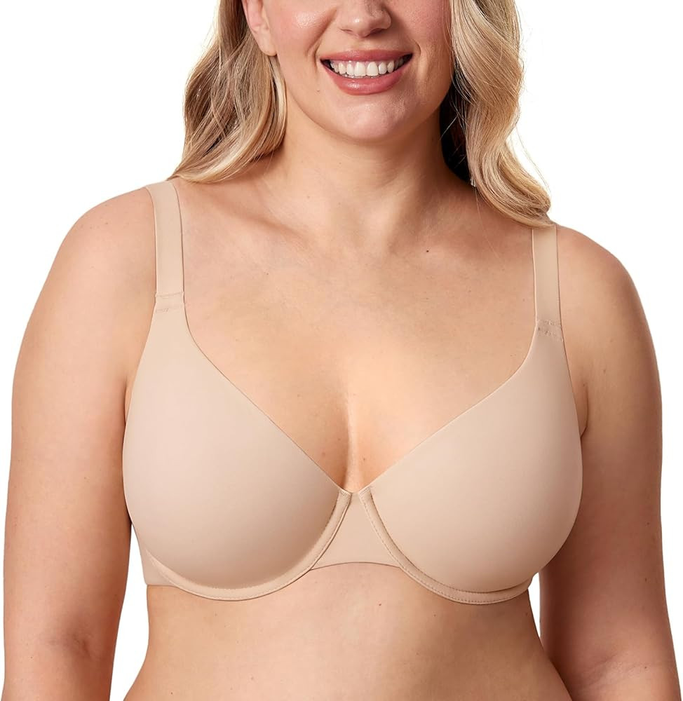 DELIMIRA Women's Inbarely Plus Plunge Bra Full Coverage Plus Size Unlined Underwire Bras | Amazon (US)