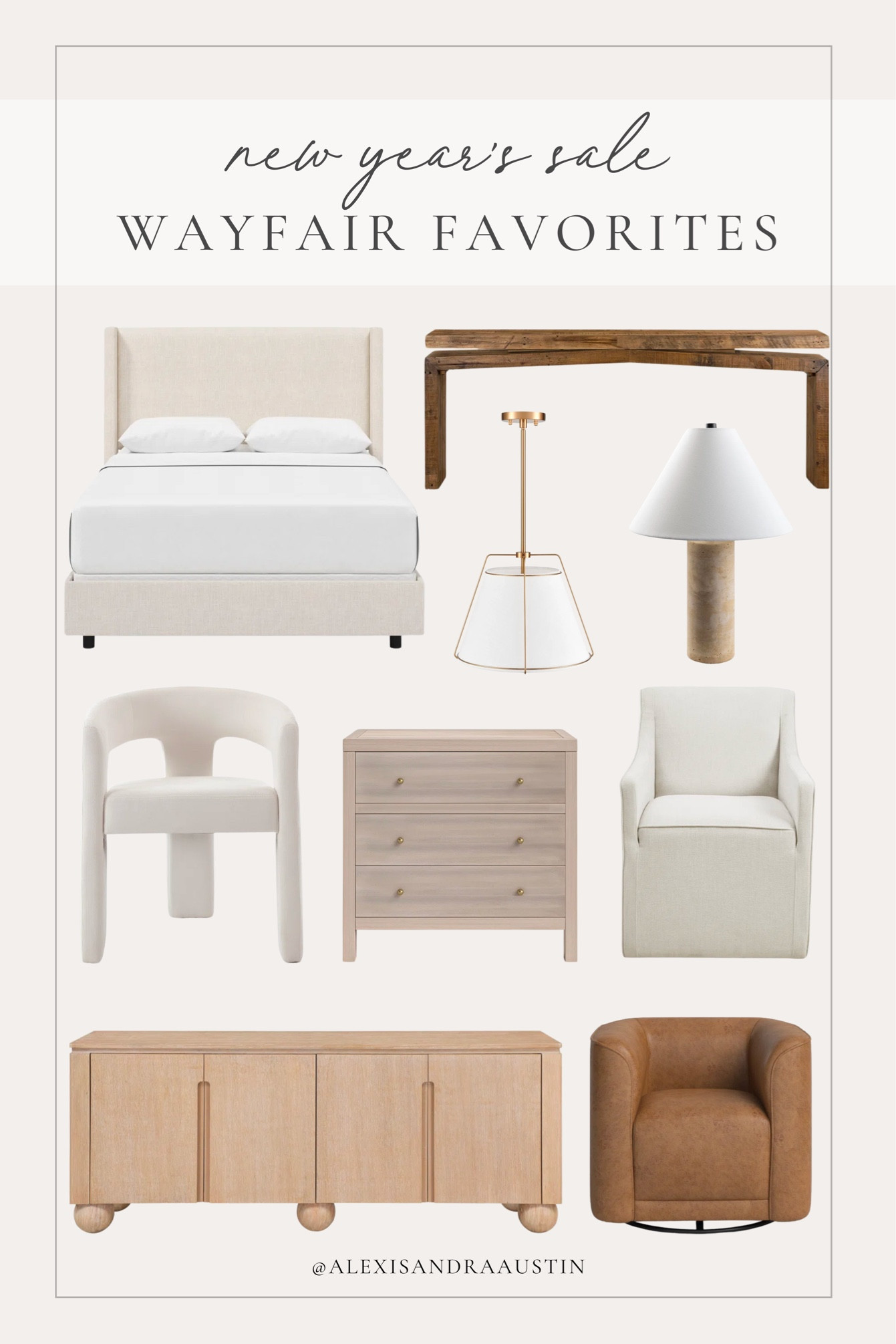 My favorite finds from Wayfair’s New Year’s sale! The perfect neutral furniture pieces for a living room or bedroom refresh.

Home finds, Wayfair, furniture favorites, deal of the day, sale alert, winter refresh, new years sale, living room refresh, bedroom refresh, console table, neutral wood tones, sideboard, upholstered bed, accent chair, dining chair, nightstand faves, lighting detail, gold detail, table lamp, shop the look!

#LTKSaleAlert #LTKHome #LTKStyleTip
