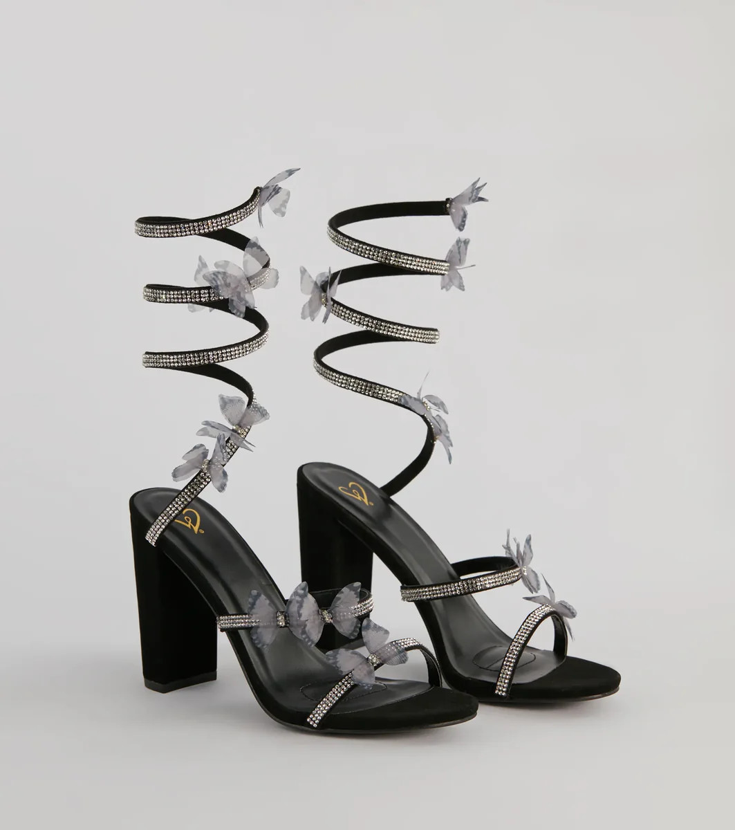 Mythical Babe Butterfly Rhinestone Spiral Stiletto Heels | Windsor Stores