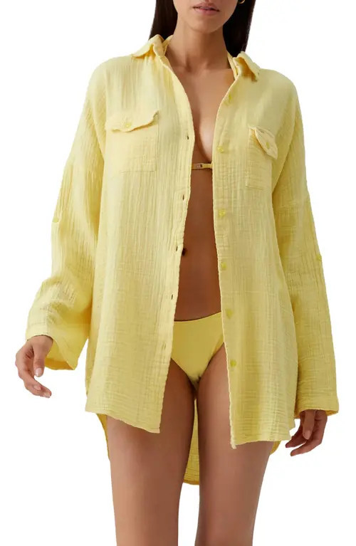 Melissa Odabash Elena Cotton Gauze Cover-Up Shirt in Yellow at Nordstrom, Size Small | Nordstrom