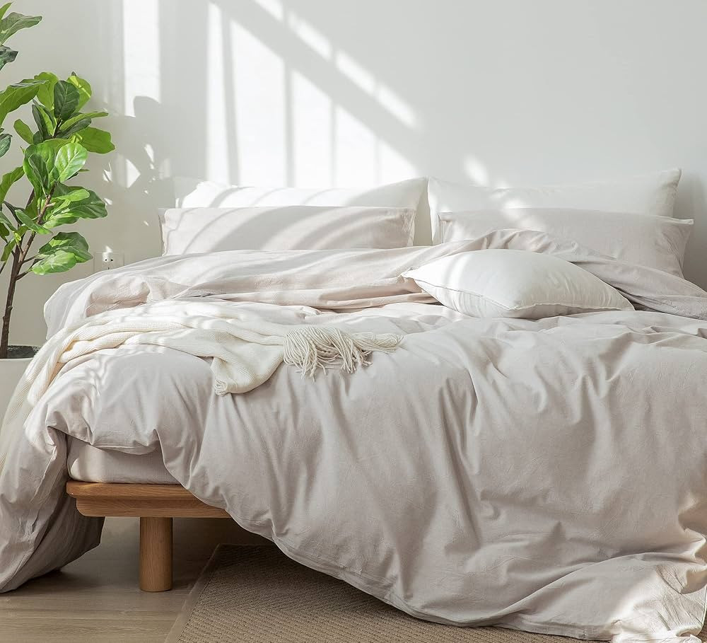 MooMee Bedding Duvet Cover Set 100% Washed Cotton Linen Like Textured Breathable Durable Soft Com... | Amazon (US)