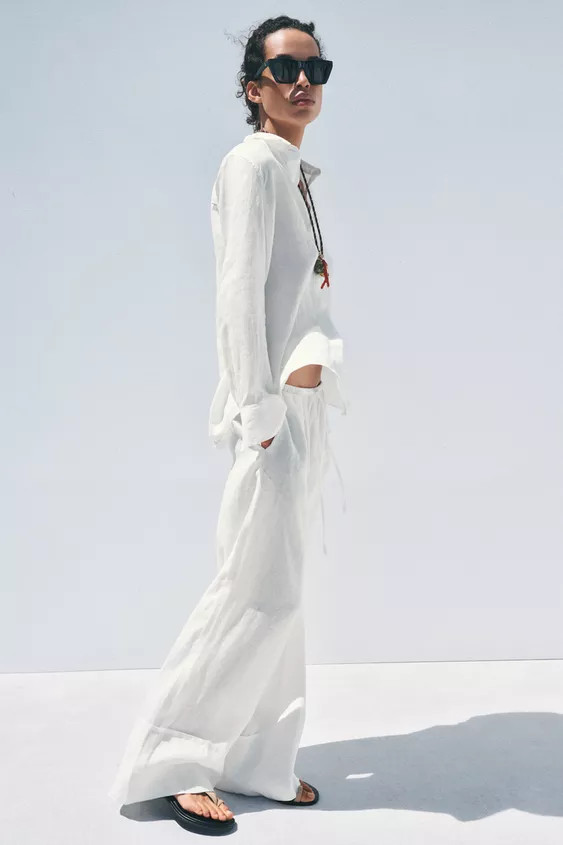 100% LINEN PALAZZO PANTS ZW COLLECTION | Zara US