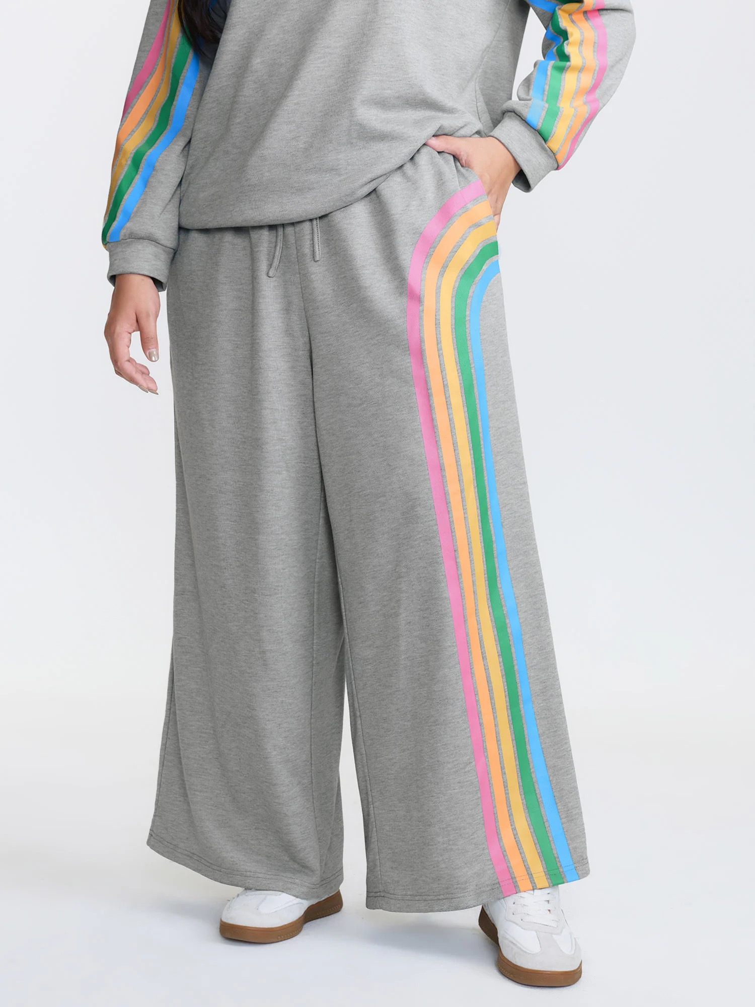 Rainbow Print Drawstring Wide-Leg Lounge Bottoms | Bloomchic