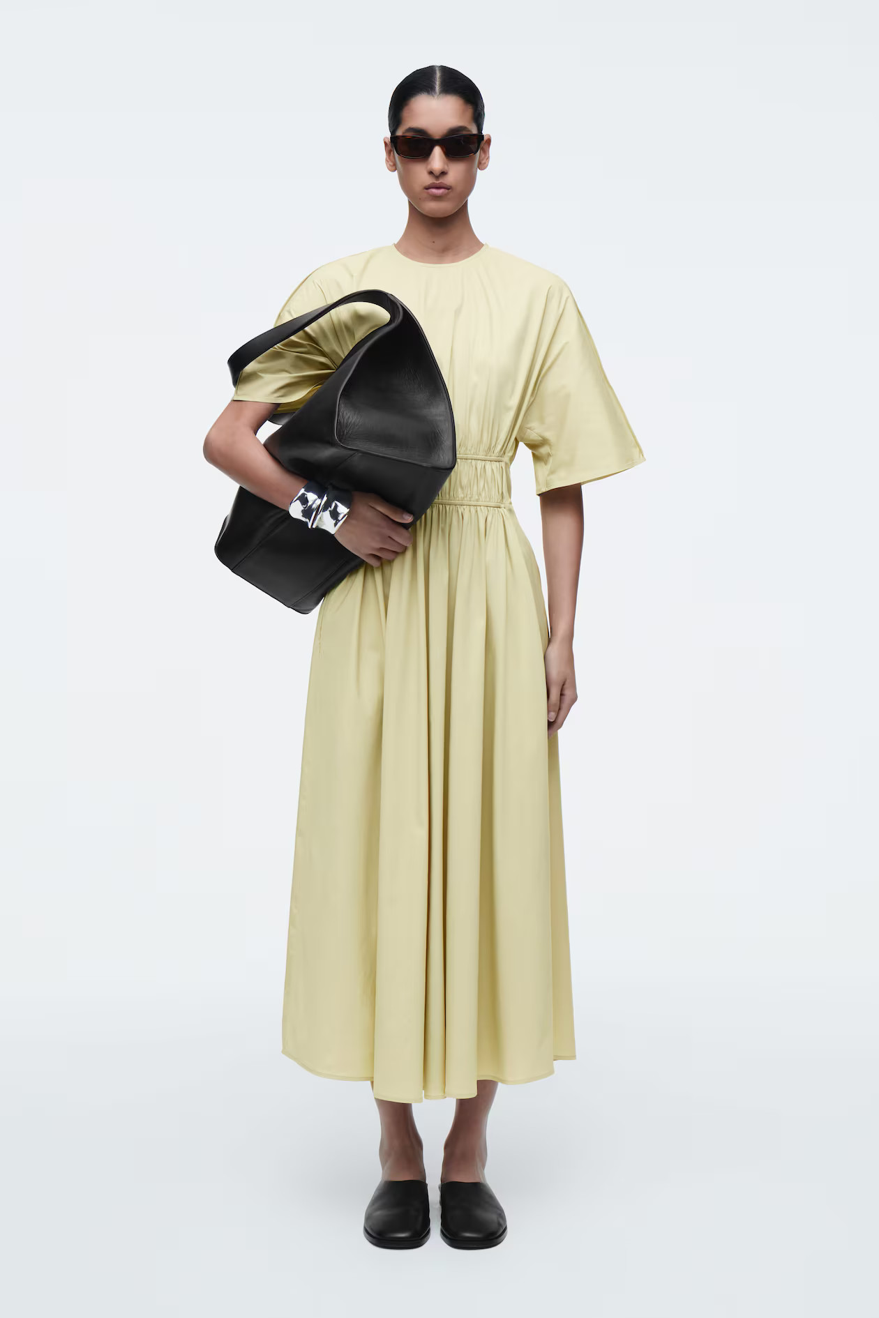 GATHERED OPEN-BACK MIDI DRESS - PISTACHIO | COS UK