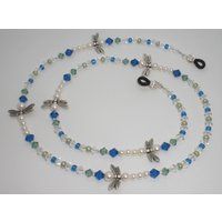 White Pearl Dragonfly Swarovski Crystal Blue/Green Bead Mix Eyeglass Chain | Etsy (US)