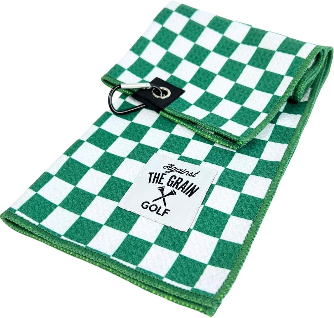 Against The Grain Microfiber Golf Towel 12"x20" Green & White Checkered Design | Amazon (US)