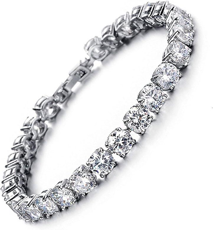 Tennis Bracelet Crystal Jewelry Lady Valentines Gift Zirconia Platinum Plated Bangle | Amazon (US)