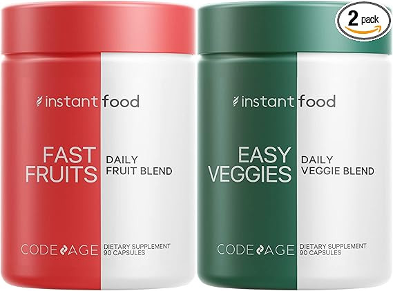 Instantfood Easy Veggies + Fast Fruits Vitamins Bundle, 30+ Daily Vegetables & Fruits, Whole Food... | Amazon (US)
