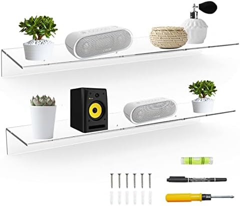 Sezanrpt 24 Inches Clear Floating Shelves for Wall, Acrylic Long Wall Shelf, Wall Mounted Shelves... | Amazon (US)