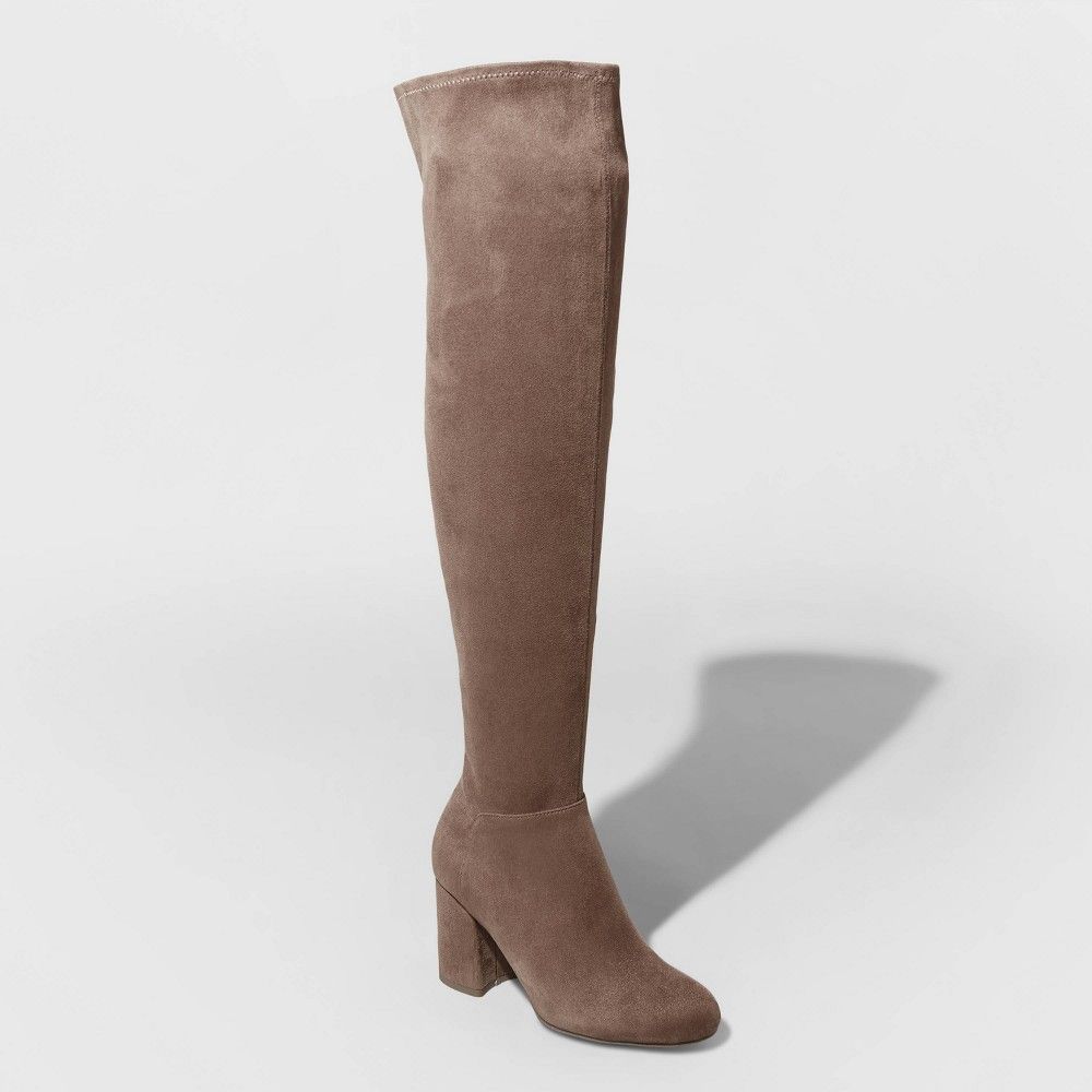 Women's Tonya Heeled Over the Knee Boots - A New Day Taupe 12, Brown | Target