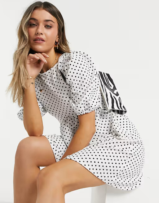 Topshop polka dot babydoll dress in white | ASOS (Global)