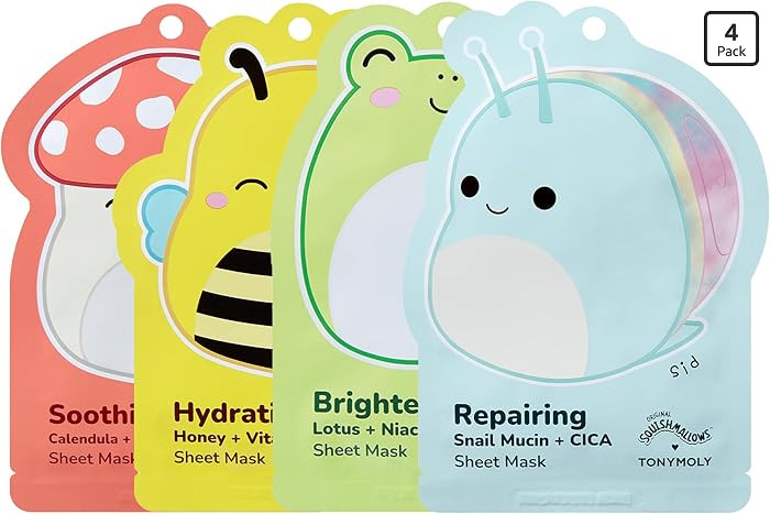 TONYMOLY x Squishmallows Sheet Mask Set – 4-Pack Facial Skincare Variety for Hydrating, Soothin... | Amazon (US)